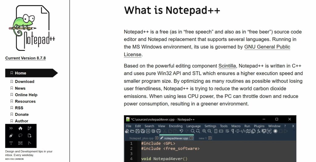 Snapshot of Notepad++