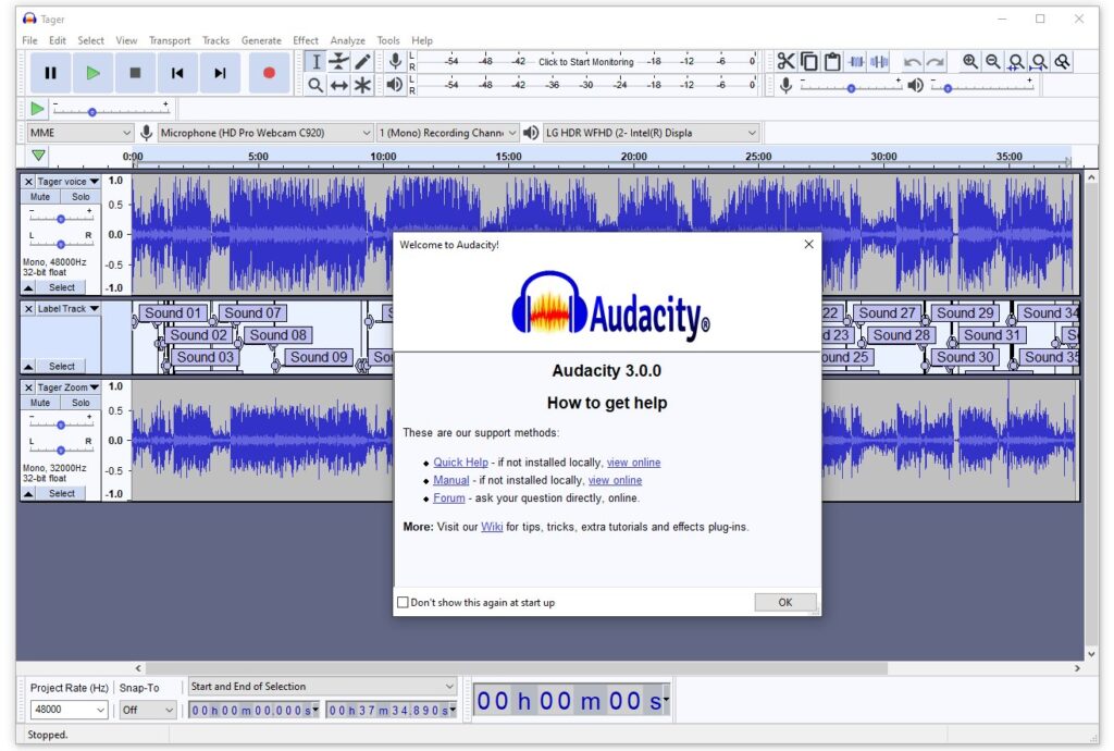 Snapshot of Audacity